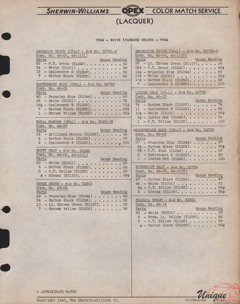 1946 Buick Paint Charts Williams 3